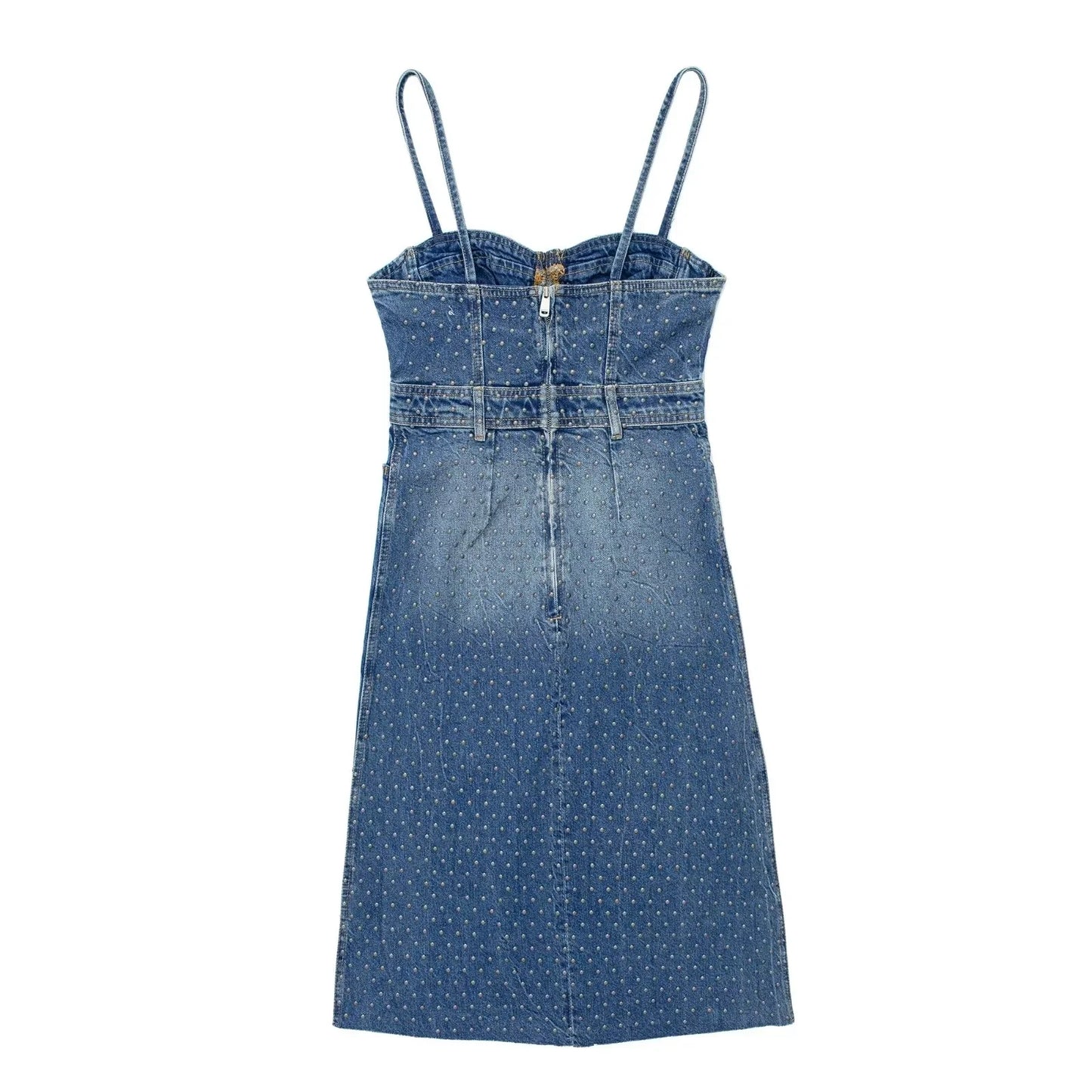 jinran 2024 Woman Slip Denim Dress Sleeveless Corset Midi Dress Streetwear Studded Summer Dresses For Women Casual Backless Dress