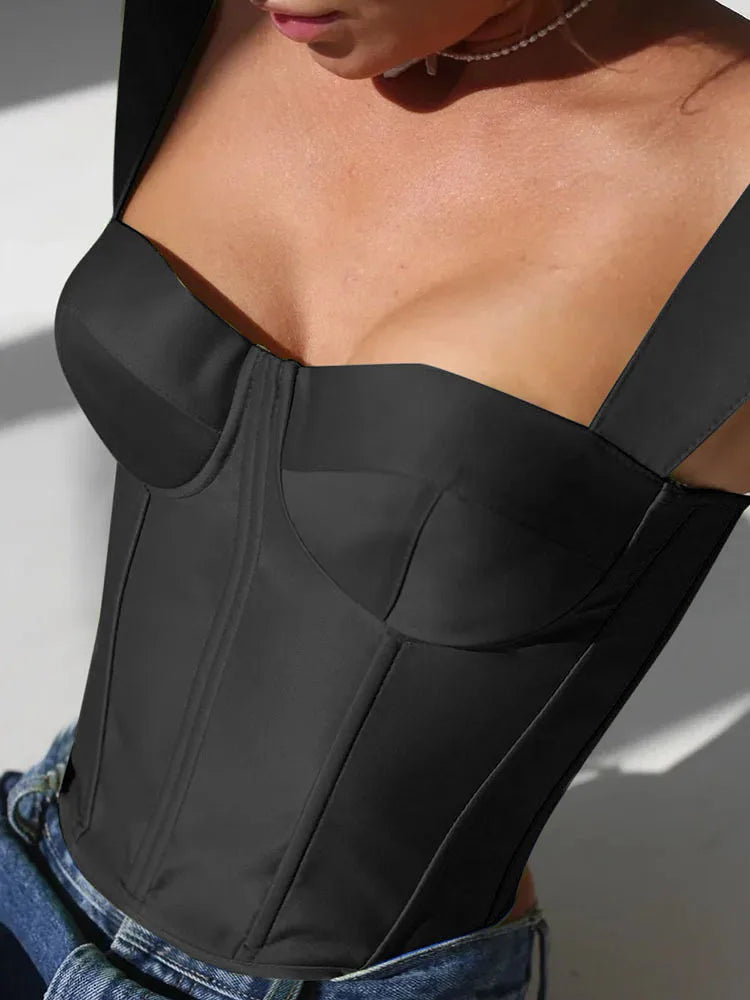 jinran Satin Women Corset Crop Top Sleeveless Backless 2024 Elegant Y2K Cami Summer Sexy Tube Tank Tops Off Shoulder Fashion Y2k Top