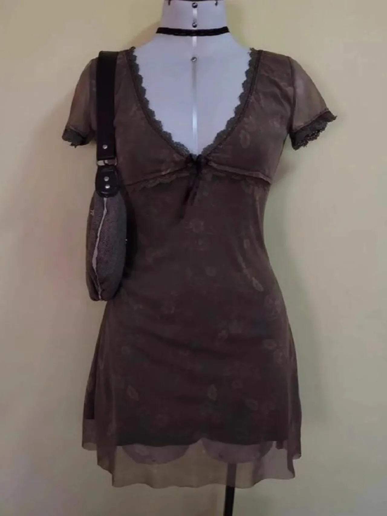 jinran Vintage Floral Brown Dress Women's Summer 2024 Chic Sexy Elegant Fashion Ladies Casual Dress Beautiful Lace Mini Short Dresses