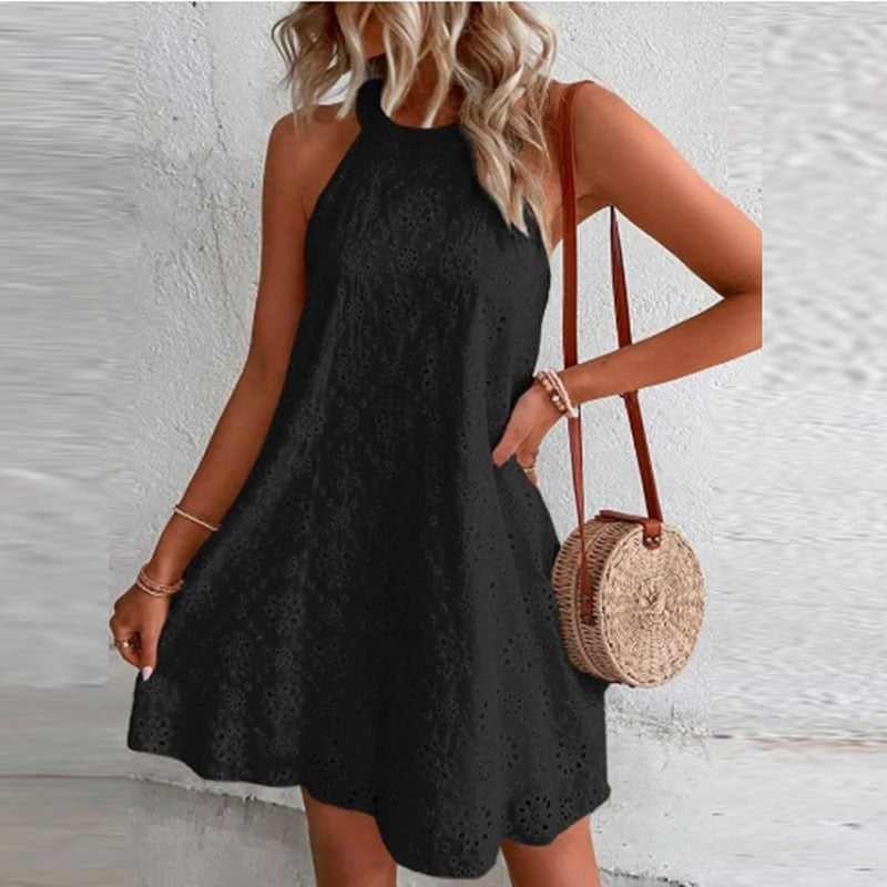 jinran Women's Mini Dress 2023 Summer Casual O Neck Sleeveless A-line Dresses Female Fashion Holiday Beach Party Loose Dresses Vestidos