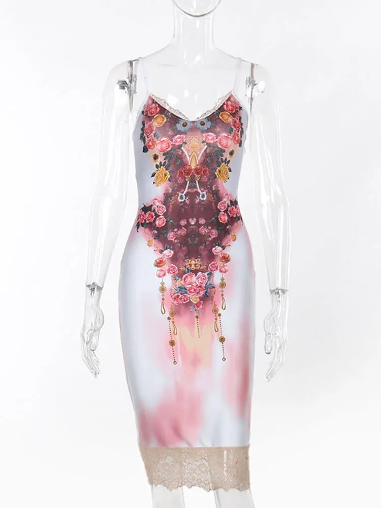 jinran 2024 New Sexy Floral Printed Mesh Sheer Women's Elegant Backless Slim Strapless Female Summer Party Club Street Vestidos