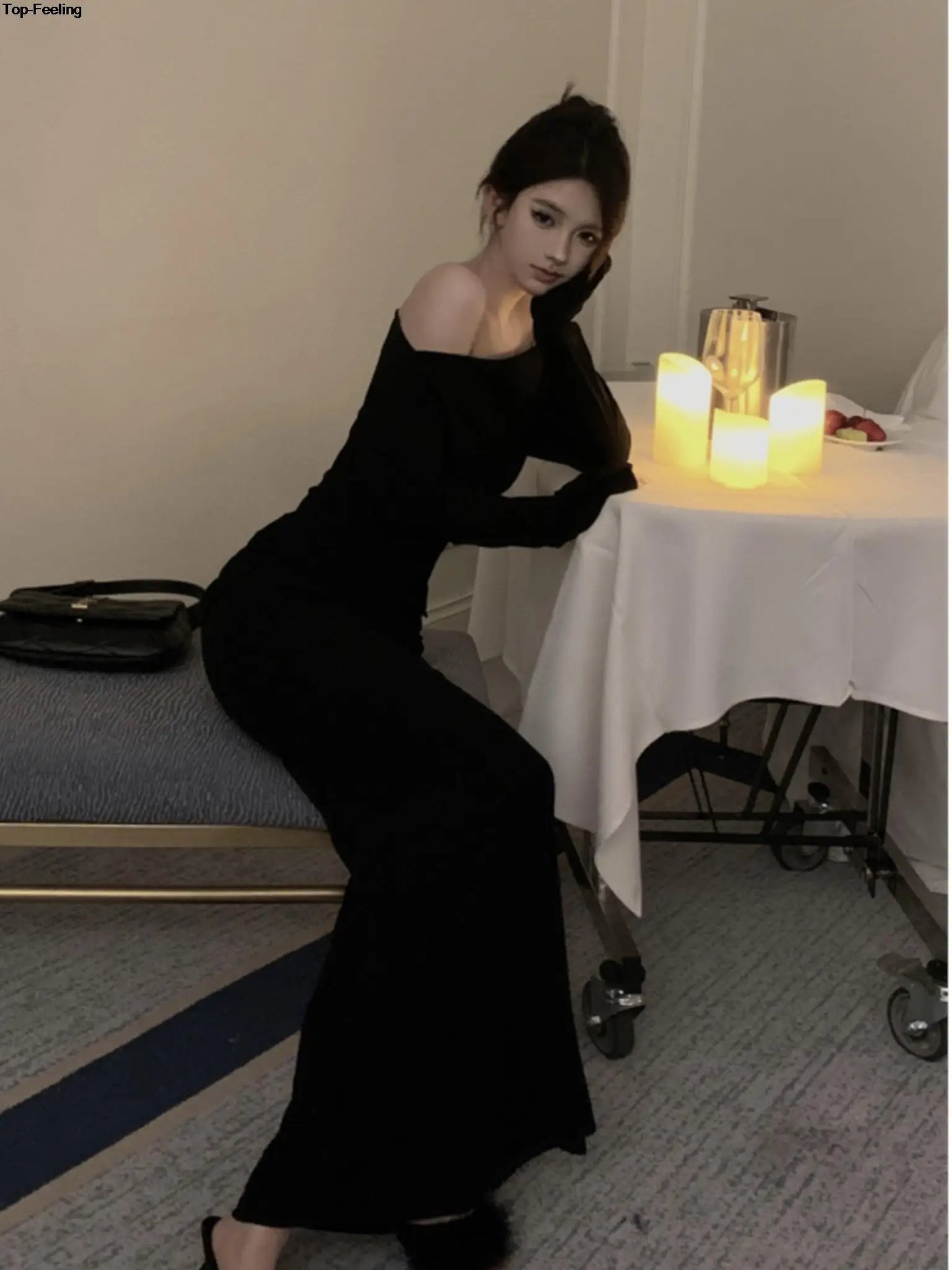 jinran Women Sexy Hollow Out Black Long Dress Spring Autumn Fashion Bodycon Party Prom Runway Robe Female Y2k Streetwear Mujers Clothes