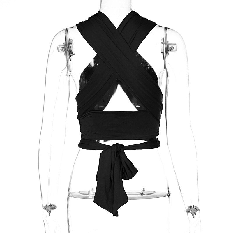 jinran Sleeveless Solid Corset Bandage Halter Patchwork Women Tops Hollow Out Sexy Tank Top Spring Summer Y2k Clothes Blouses