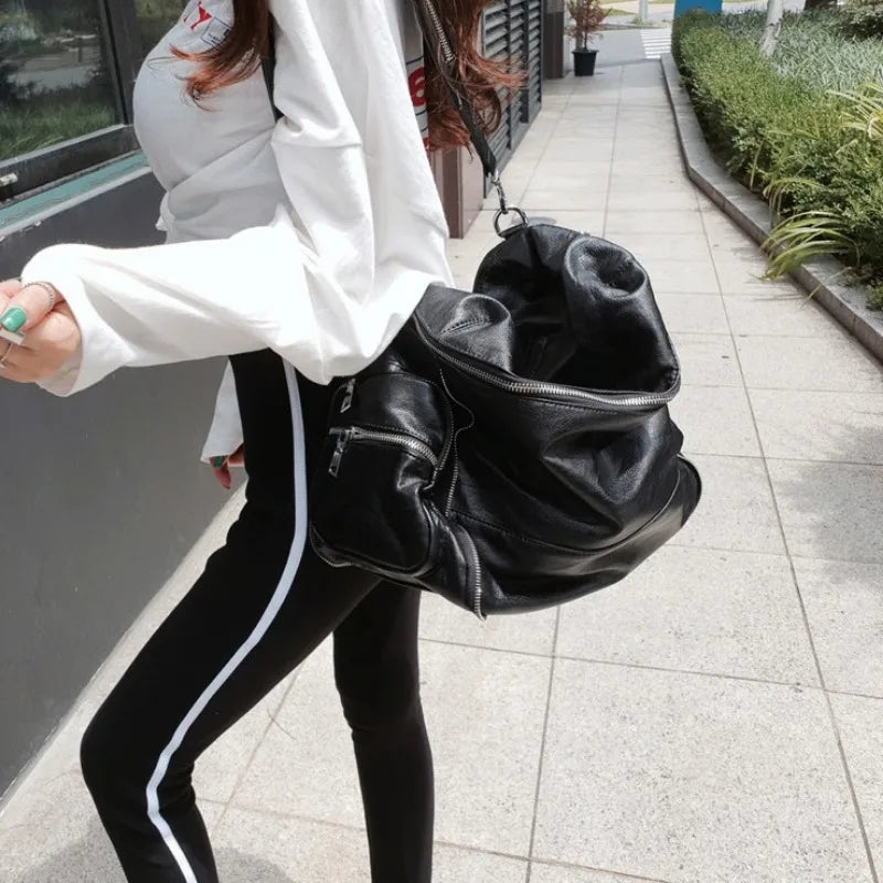 nvxiot - Black Fashion Shoulder Bag for Women Gothic Large Capacity Simple Mens Tote Bag Pu Leather Designer Advanced New in Handbag