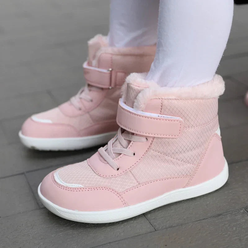 jinran Suitable for small/middle children's wide-foot warm cotton boots for boys and girls barefoot snow boots 2024 winter