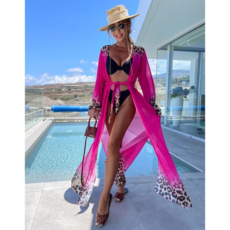 jinran Enchantment Swimsuit Cover Up Kaftan Dress Print Chiffon Kimono Summer Women Beachwear Beach Cover-up Cardigan Outfits