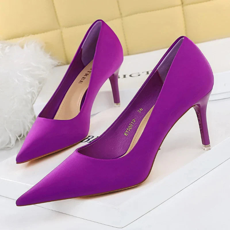 jinran Shoes Satin Women Pumps 2024 New Purple High Heels Fashion Women Shoes Stiletto Luxury Noble Party Shoes Women Heels