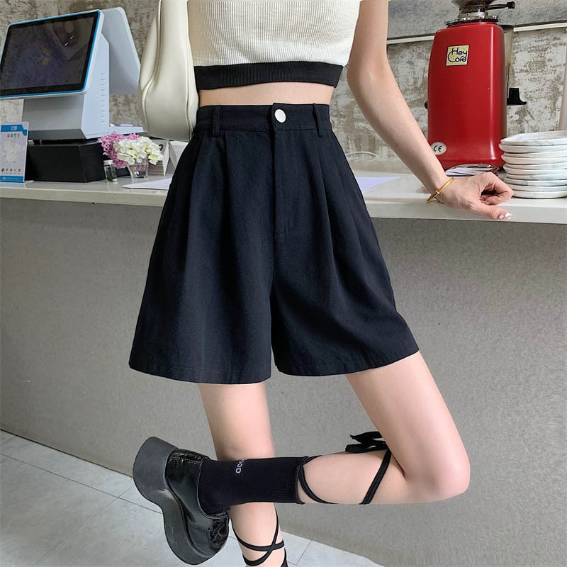 jinran Y2K Women High Waist White Shorts Korean Fashion Pleated Wide Leg Pants Summer Casual All Match Female Preppy Style Pants New