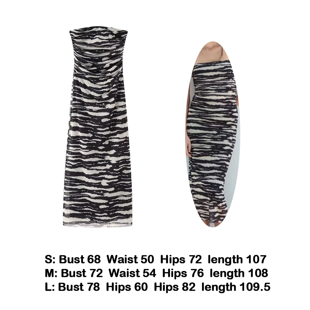 jinran Sexy Strapless Women Summer Dress 2023 Y2K Fashion Printed Slim Maxi Beach Dress Elegant Mesh Sleeveless Vacation Party Outfis