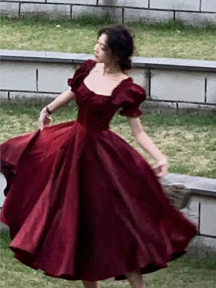 jinran Elegant French White Wedding Party Dress Women Vintage Burgundy Romantic Prom Vestidos Summer Korean A-line Graduation Dresses