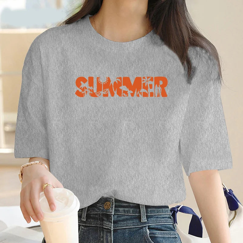 jinran Vintage Medieval letter-Print T-shirt Street Y2K2024 Shin-Harajuku Loose fitting fashion short-sleeved top T-shirt for women