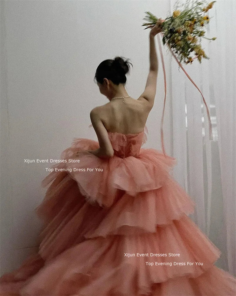 jinran Tulle Elegant Wedding Dresses Sleeveless For Korean Bridal Gowns Formal Photo Shoot Tiered Princess Party Dresses 2024