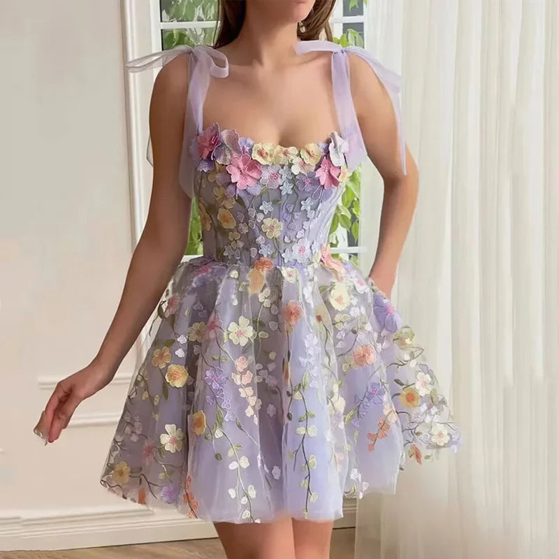 jinran Sexy Ruffles Colorful Sling Mini Dress For Women Summer Spring Sweet V Neck Sleeveless Beach Dresses Elegant Female Holiday Robe