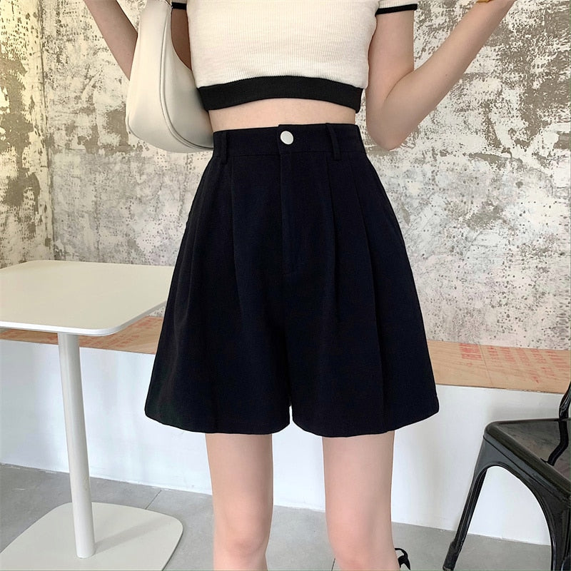 jinran Y2K Women High Waist White Shorts Korean Fashion Pleated Wide Leg Pants Summer Casual All Match Female Preppy Style Pants New