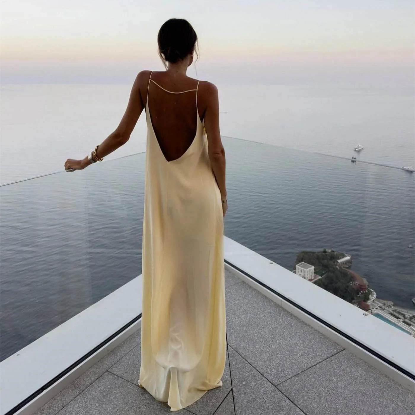 jinran Summer Sexy Open Back Sleeveless Slip Maxi Dress Cut Out Club Party Dresses Holiday Elegant Outfits Satin Vestido Summer Dress
