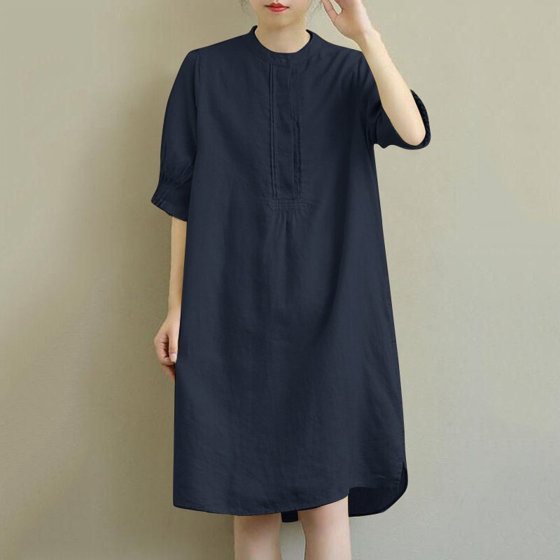 jinran Oversize Casual Solid Dress 2022 ZANZEA Summer Women Half Sleeve Vintage Knee-length Sundress Elegant OL Work Loose Vestido Robe