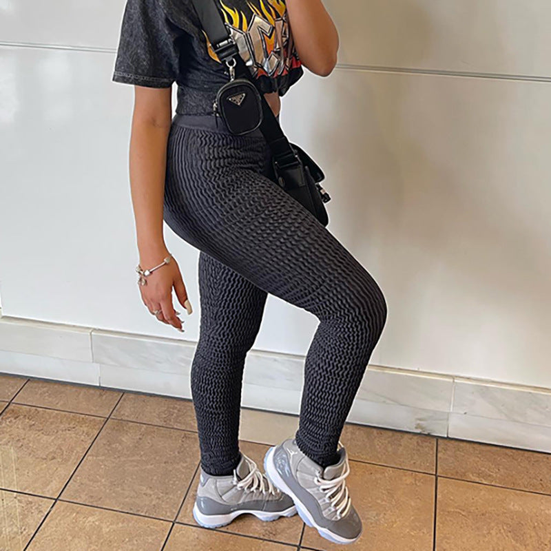 jinran Solid High Waist Shirred Pants Fitness Scrunch Trousers Push Up Work Out Gym Clothes 2022 Summer Women Wholesale