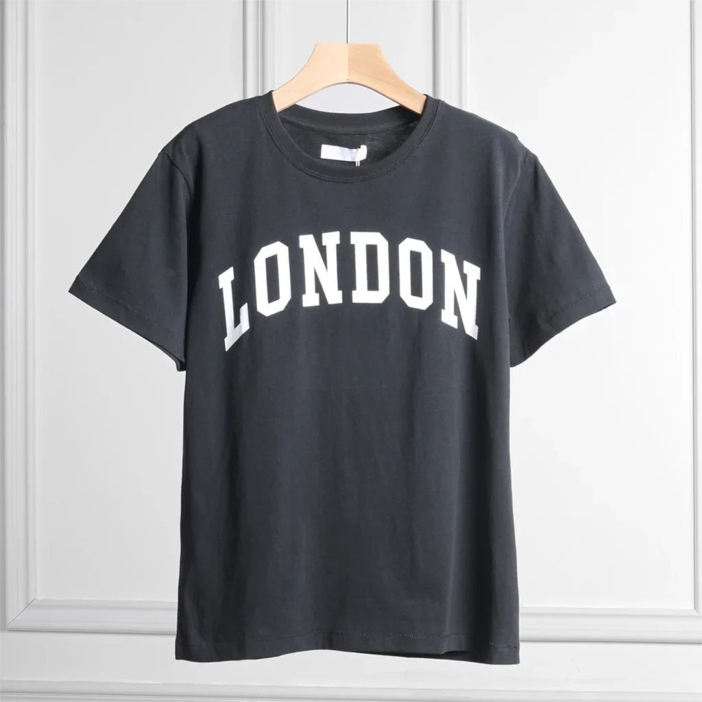 jinran PARIS Letter Print Washed T-shirt Tops Women Summer Round Neck Loose Tees Basic Fashion Casual Cotton Streetwear Tops Femme