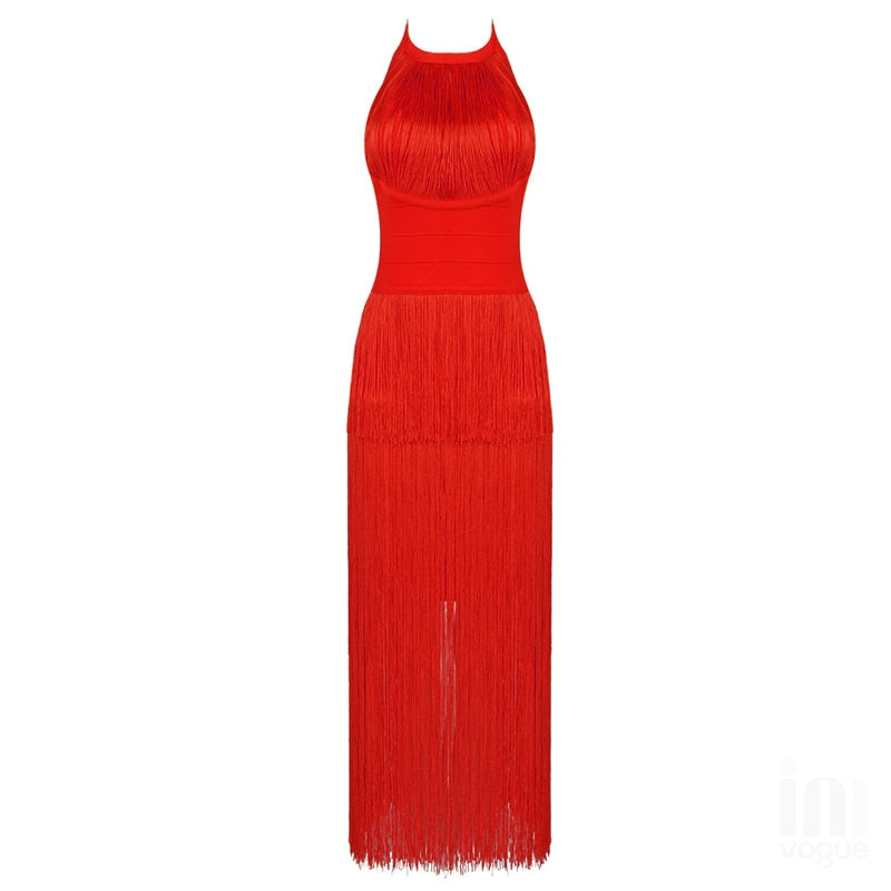 jinran New Bodycon Long Bandage Dress Tassel Bodycon Women Party Club Celebrity Evening Summer Autumn Dresses