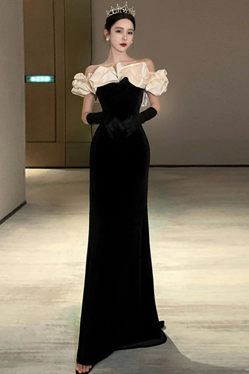 jinran Evening Dress Women's 2024 New Birthday Annual Meeting Host off-Shoulder Vocal Music Art Test Performance
