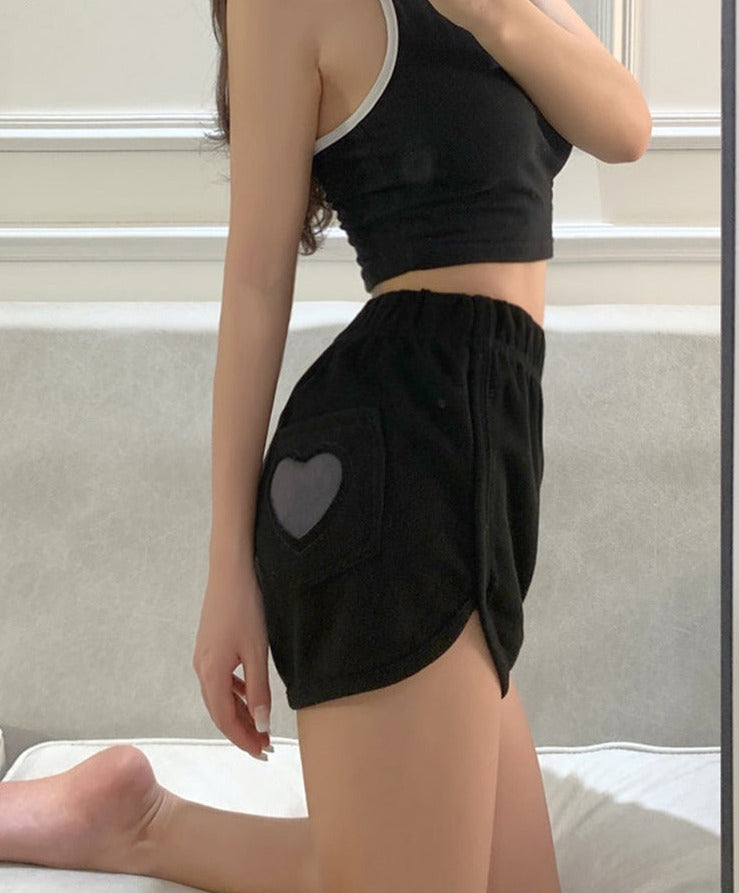 jinran Summer Sweet Harajuku Sports Shorts Women Korean Cute Love Hearts Lolita Casual Shorts High Waist Loose Punk Short Pants