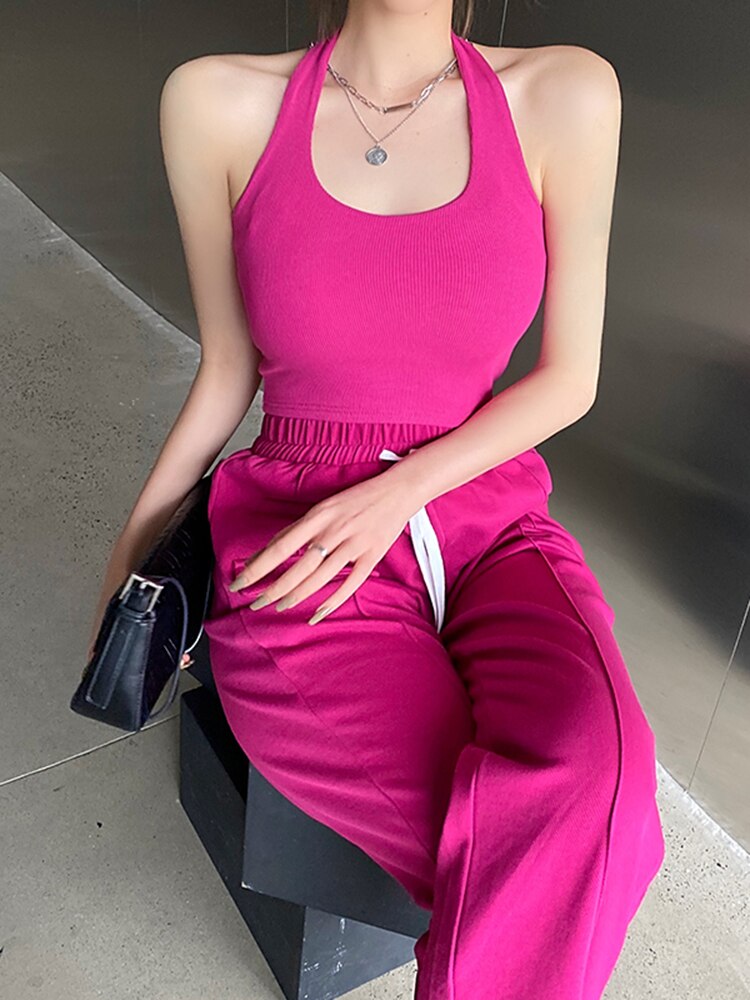 jinran Vest Sexy Crop Top Women Fashionable Solid Color Cross Hanging Neck Short Camisole Slim Midriff-baring Backless Women Summer