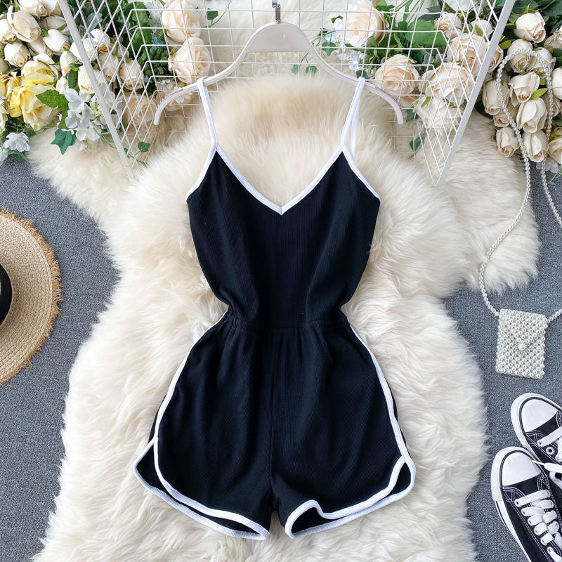 jinran V Neck Jumpsuit Women Solid Summer Bodysuits New Stripe High Waist Loose Casual Sports Style Simple Fashion Romper