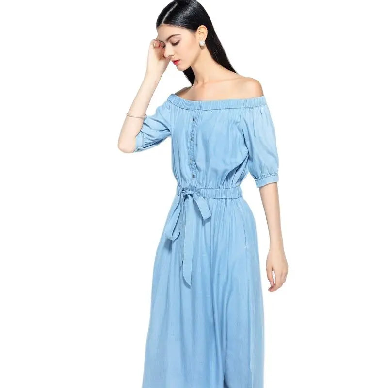 jinran 2024 new summer casual slim dress women elegant slash neck half sleeve denim dresses vestidos de verano women clothes 2019