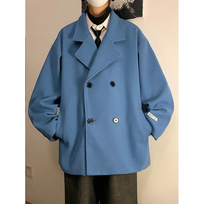 men Black Streetwear Winter Jacket Overcoat Classic Korean Fashion Trench Coat Oversized Windbreaker Wool Blends Coat