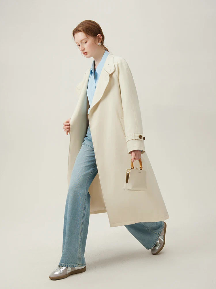 jinran British Style Apricot Mid-length Casual Windbreaker for Women Spring 2024 Newly Classic Jacket Trench Female 24FS11219