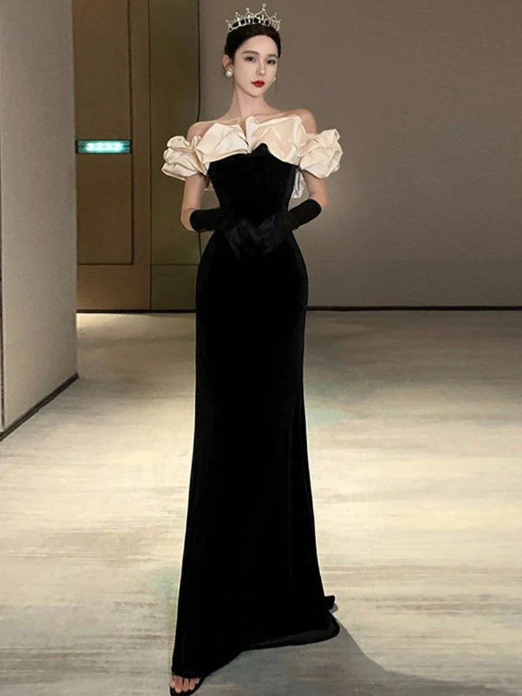 jinran Evening Dress Women's 2024 New Birthday Annual Meeting Host off-Shoulder Vocal Music Art Test Performance