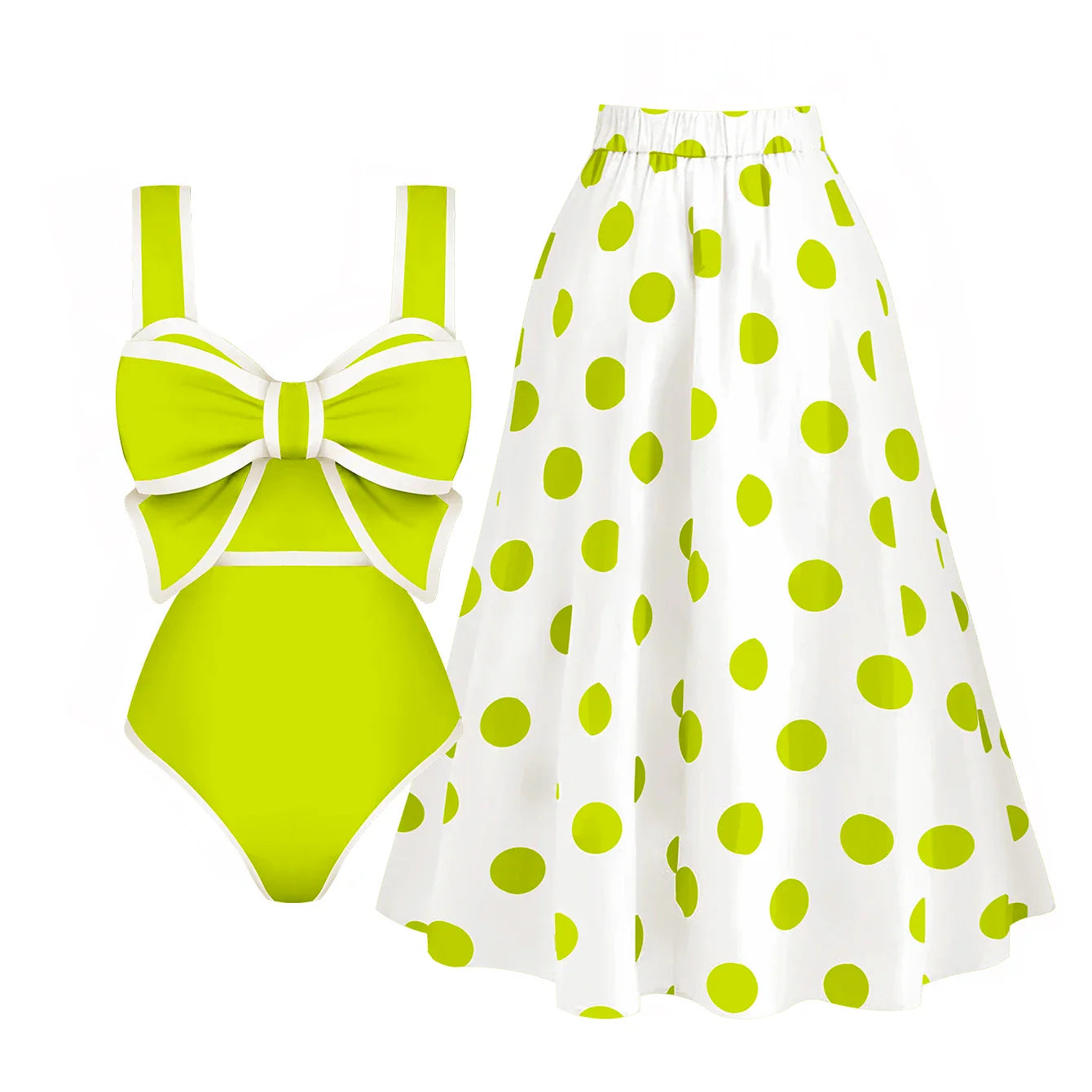 jinran 2024 New Bow Tie One Piece Swimsuit For Women Swimwear with Skirt Bathing Suit Monokini Beach Bodysuit Beach Wear