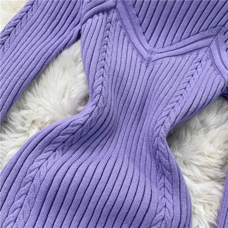 jinran Women Chic Elegant O-neck Elastic Bodycon Dress Sexy Long Sleeve Fashion Knit Vestidos Basic Autumn Winter Casual Sweater Dress