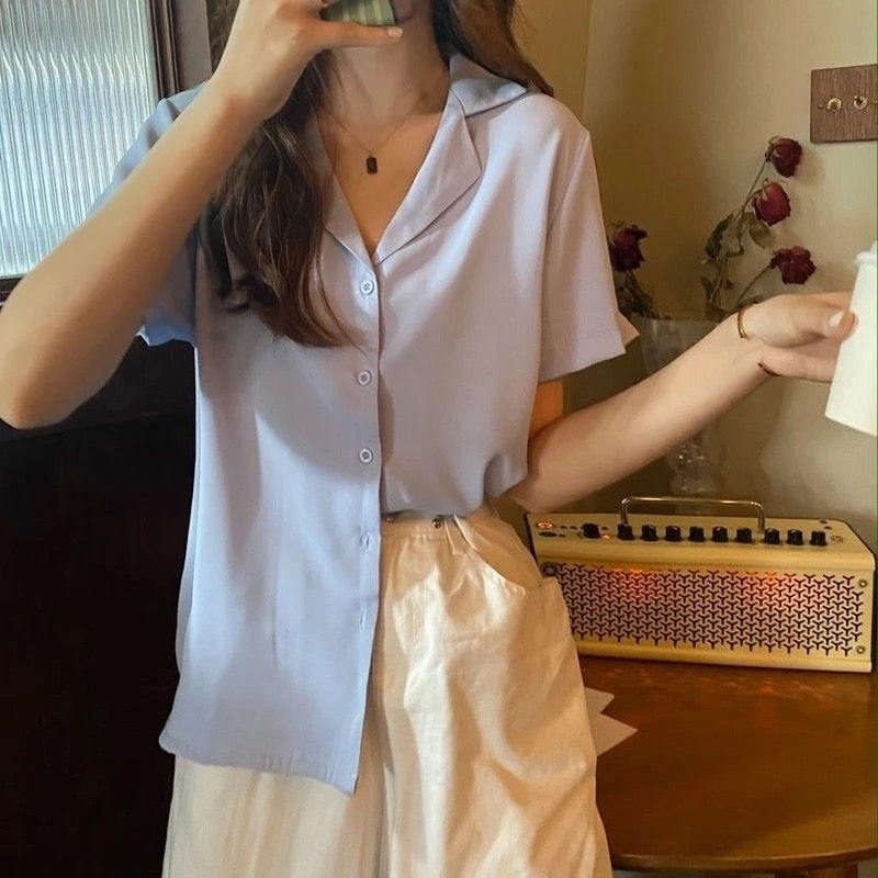 jinran Chiffon Blouse Elegant Light Green Top for Women Short Sleeve Shirt Summer Top Office Blouse for Women Tunic