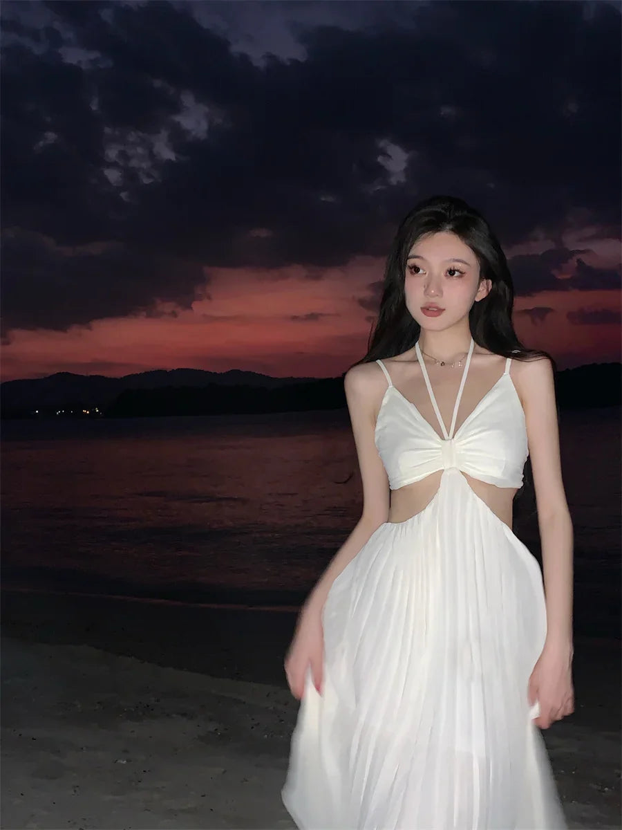 jinran Summer New Fashion Women Sexy Pleated Boho Long Dress Vacation Beach Strap A line Ladies Robe 2024 Sundress