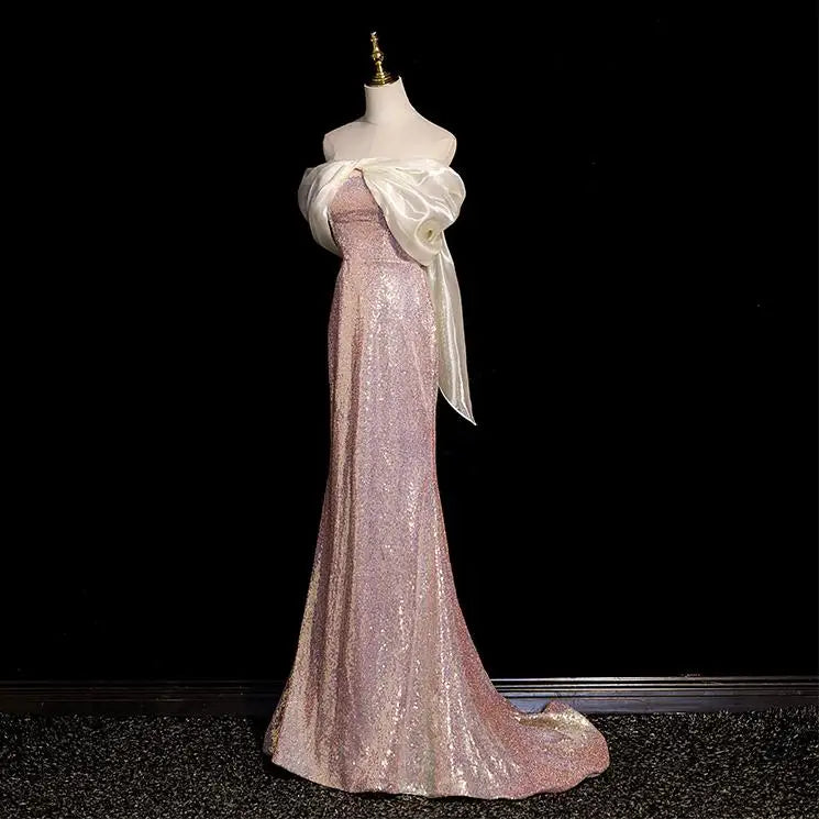 jinran 2024 Elegant Sweet Evening Dress Strapless Pink Sequin Off The Shoulder Party Dress Plus Size Custome Made Vestido De Novia