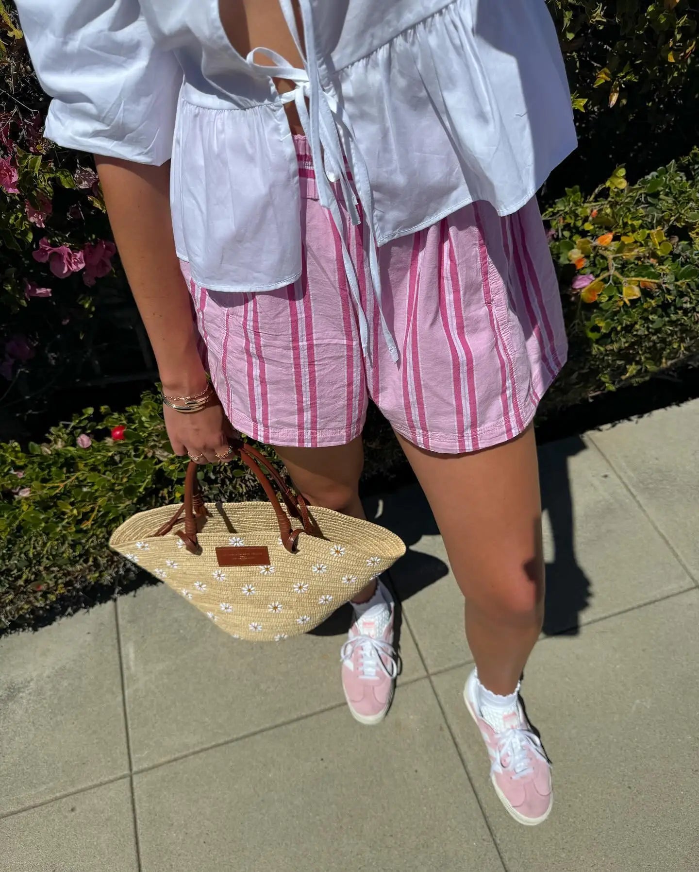 jinran Striped Lace Up Shorts Suit Women Ruffles Hollow Out Long Puff Sleeve Shirt Wide Leg Short Pant Sets 2024 Summer Holiday Outfit