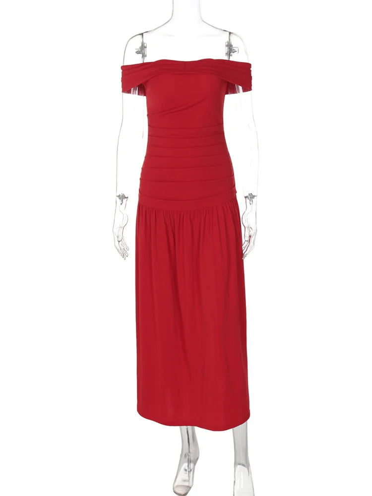 nvxiot - Autumn Off-Shoulder Fashion Long Dress For Women High Waist Sexy Bandeau Patchwork Party Dress Female Bodycon Dress 2024