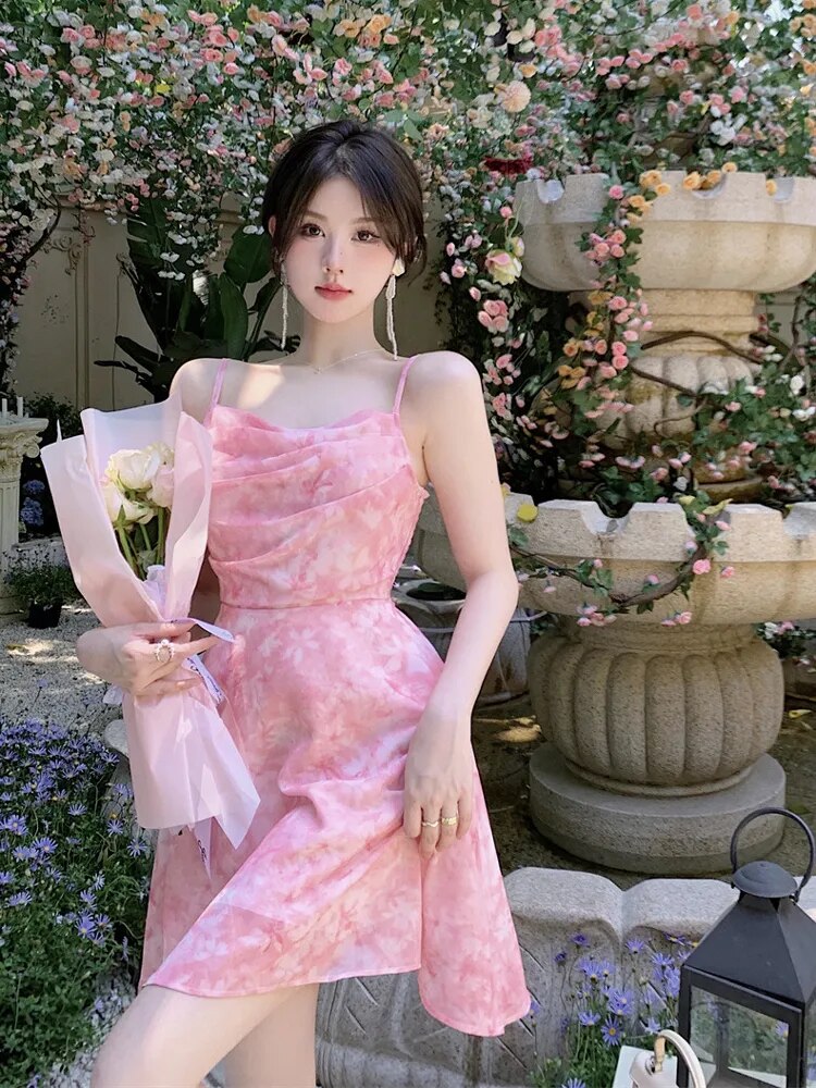 jinran - Summer Party Midi Elegant Dress Women Strap Sexy Design High Wasit Vintage Casual Dress Sleeveless Chiffon Sweet Dress