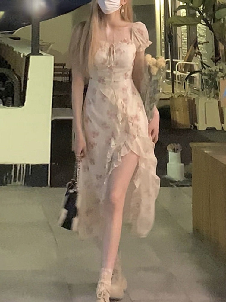 jinran Elegant Short Sleeve Dress Woman Casual 2023 Summer Sexy Party One Piece Dress Korean Fashion Beach Vintage Midi Dress