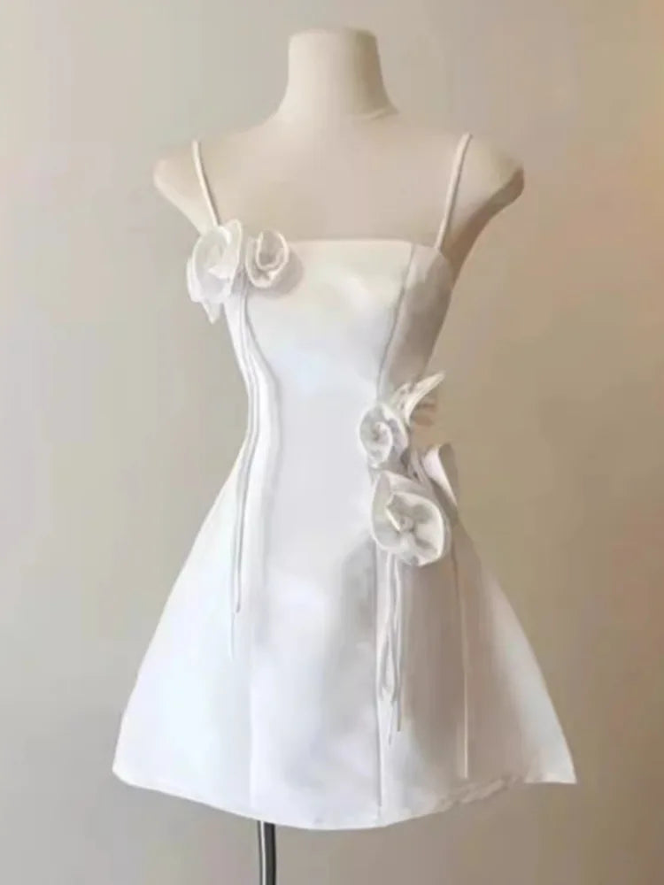 jinran Korean Style 3D Flower Waist Camisole Dress Elegant Multicolor Sleeveless Short Dresses Women 2024 New Spring Summer 3A8324