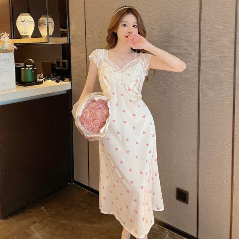 jinran Women Sexy Black Satin Night Dress Sleeveless Nighties V-neck Nightgown Thin Long Nightdress Lace Sleepwear Nightwear for Women