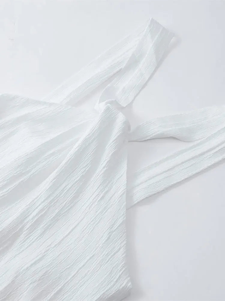 jinran Sexy White Off Shoulder Halter Pleated Maxi Dress For Women Fashion Sleeveless Loose Dresses 2024 Lady High Streetwear Vestidos