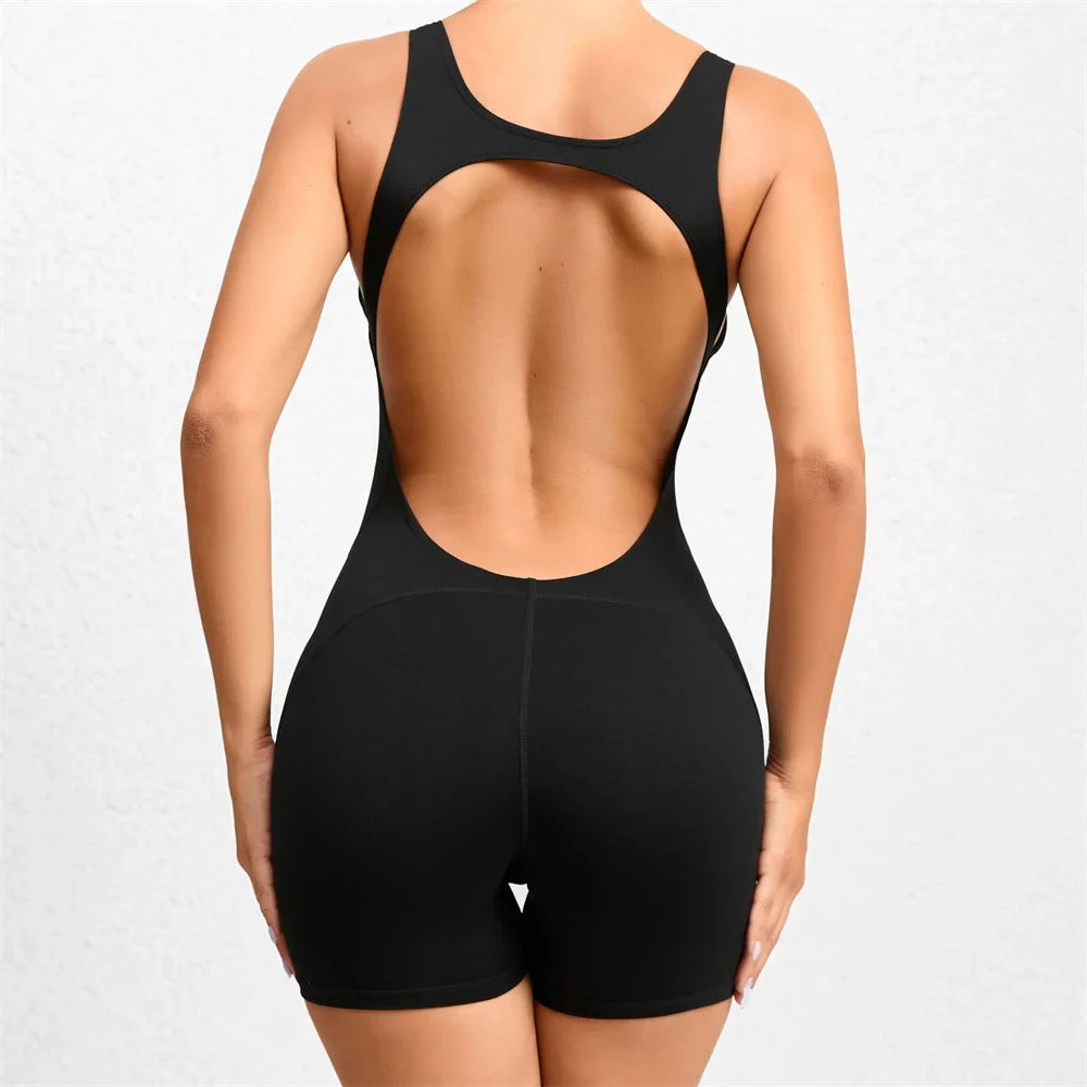 jinran 2024 Mini Flare Women Tracksuit Pad Yoga Set One Piece Jumpsuit Workout Legging Rompers Sport Gym Exercise Wear Active Suit