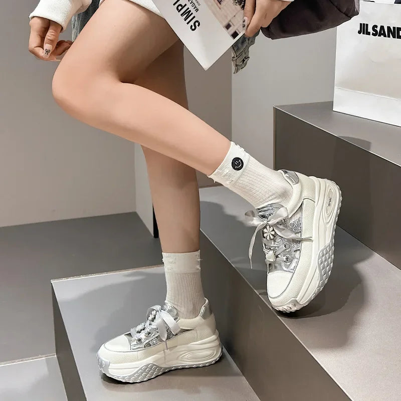 jinran leather thick soled hollowed out women's summer new versatile breathable and elevated sports and leisure shoes shoes
