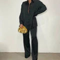 jinran Elegant Summer Stripes Shirt Pants Set Women Loose Long Sleeve Blouses Matching Wide Trousers Suit 2024 Casual 2 Piece Pant Set