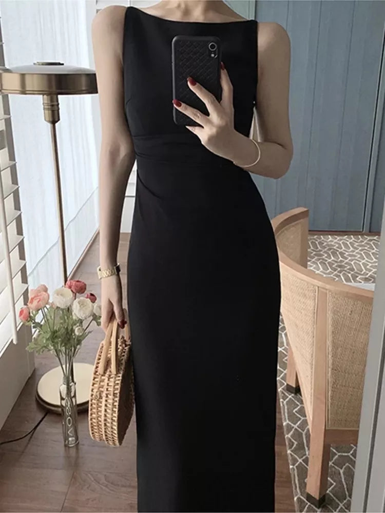 jinran - New Women Summer Fashion Spaghetti Strap Sleeveless Sexy Dress Female Elegant Evening Midi Dress