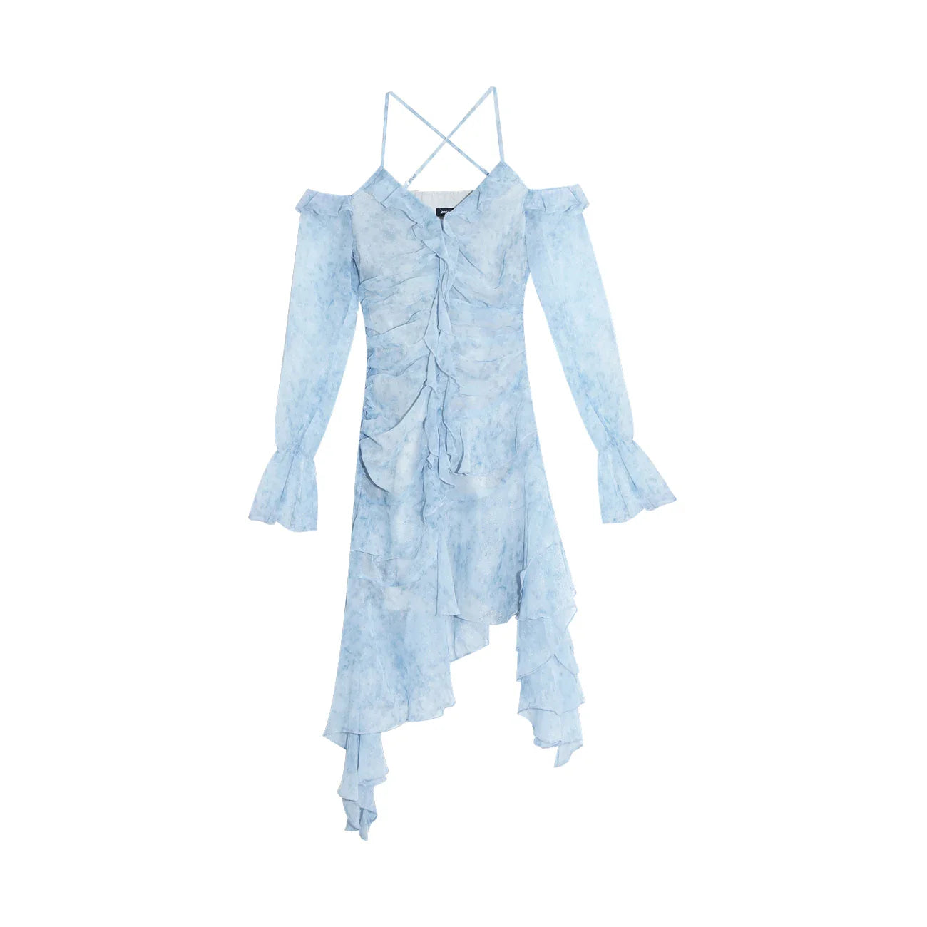 jinran Y2K Ruffles Irregular Short Dress Women Summer New Tie Dye Flare Sleeves Spring Elegant Party Dress Prom Robe Halter Vestidos