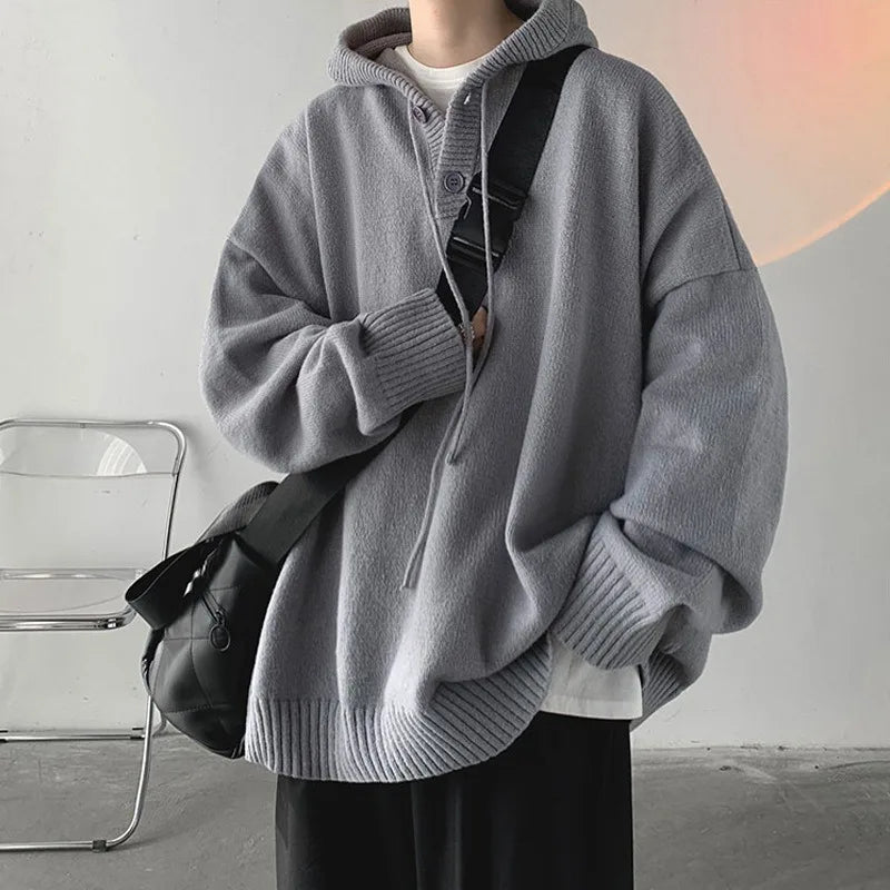 Men Pullover Hoodie Korean Style Classic Solid Color Casual Hoodies Oversized Loose Hooded Knitwear Mens Knitted Pullovers