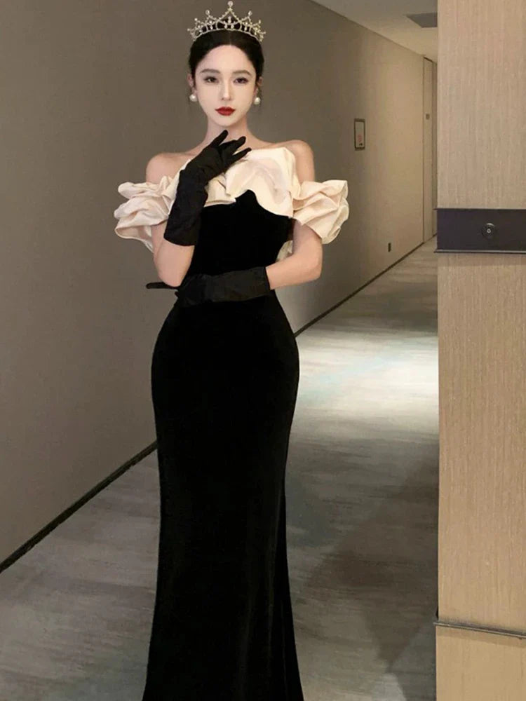 jinran Evening Dress Women's 2024 New Birthday Annual Meeting Host off-Shoulder Vocal Music Art Test Performance